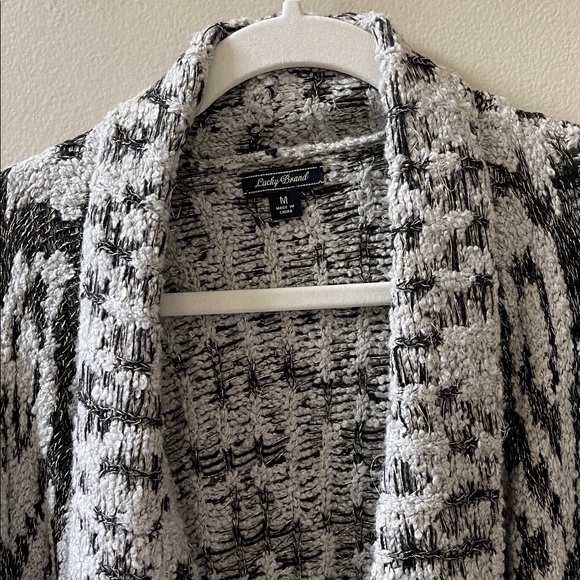 Metallic Black, White w/Gold Long Sleeve Cardigan Sweater M - Picture 3 of 12